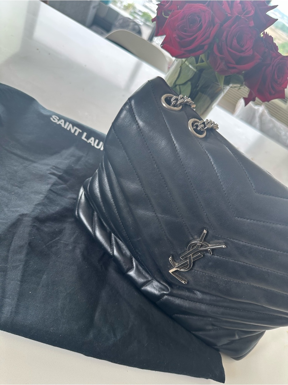 Saint Laurent Black Quilted Leather, LouLou Medium with Silver YSL Hardware: - Picture 3 of 8